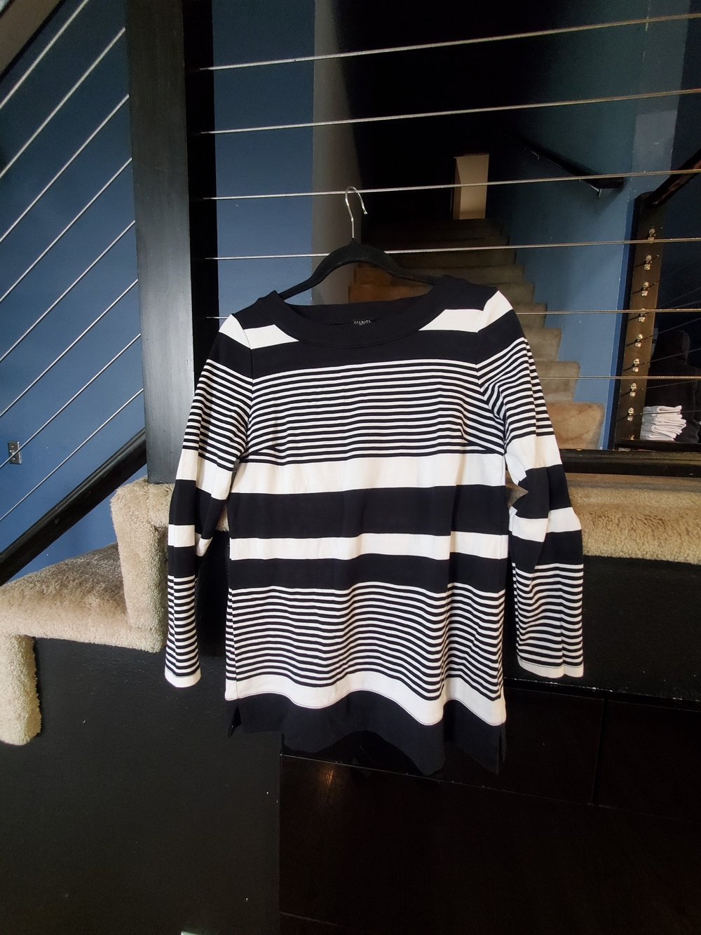 Talbots Black and White Striped Long Sleeve Top